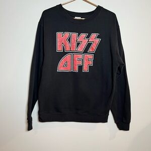 Junk Food KISS OFF Graphic Sweatshirt Black Rock Band Pullover Sweatshirt M/L